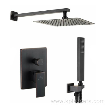 Square Matte Black Wall Mount Brass Shower Faucet